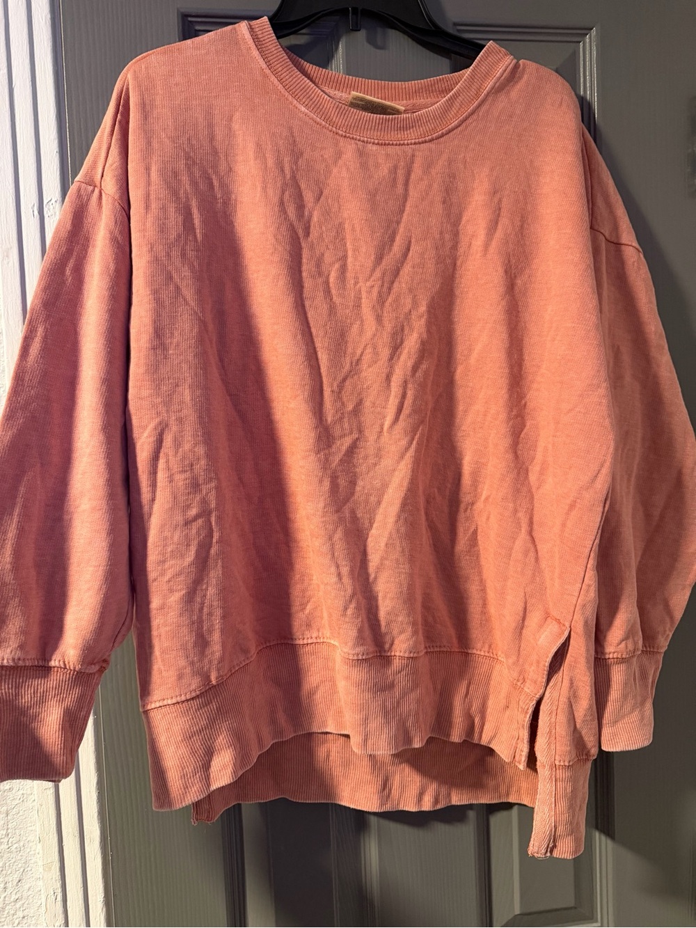 Bobbie Brooks Washed Coral-Peach Crewneck Sweater